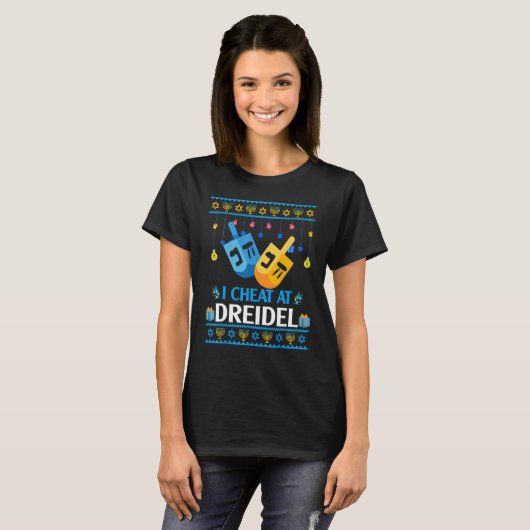 I Cheat At Dreidel Hanukkah Sweater Dreidel Menora T-Shirt (Vorne ganz)