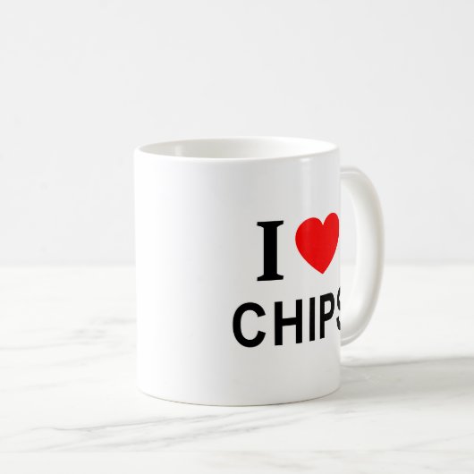 I ❤️ CHIPS I LIEBE CHIPS I HERZSCHIPS KAFFEETASSE (VorderseiteRechts)