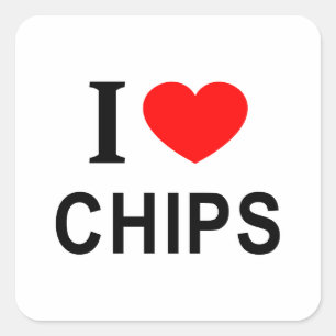 I ❤️ CHIPS I LIEBE CHIPS I HERZSCHIPS QUADRATISCHER AUFKLEBER
