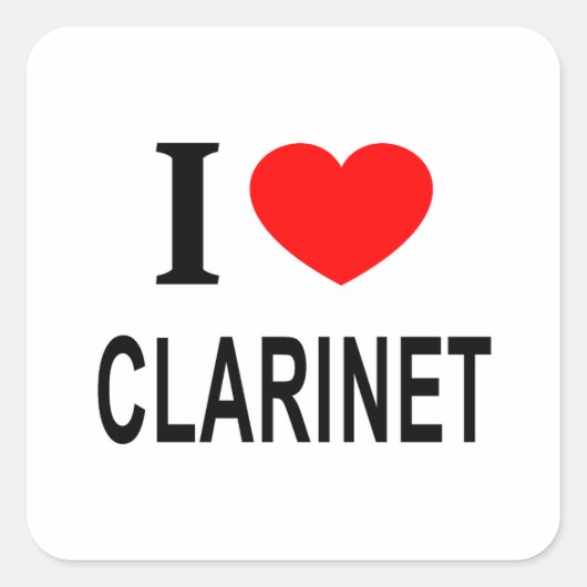 I ❤️ CLARINET I LIEBE CLARINET I HERZCLARINET QUADRATISCHER AUFKLEBER (Vorderseite)