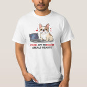 I Code, My Frenchie Steals Hearts Web Developer T-Shirt (Vorderseite)