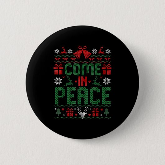 I Come In Peace Couple Matching Ugly Christmas Swe Button (Vorderseite)