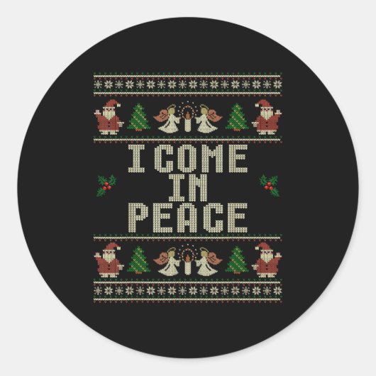 I Come In Peace Couple Matching Ugly Christmas Swe Runder Aufkleber (Vorderseite)