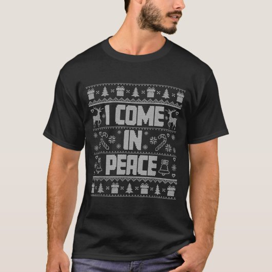 I Come In Peace Couple Matching Ugly Christmas Swe T-Shirt (Vorderseite)