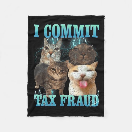 I Commit Tax Fraud Funny Cat Meme Bootleg Graphic Fleecedecke (Vorderseite)