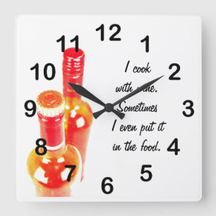 I cook with wine - wine bottles clock quadratische wanduhr