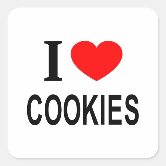 I ❤️ COOKIES I LIEBE COOKIES I HERART COOKIES QUADRATISCHER AUFKLEBER (Vorderseite)