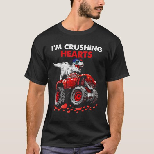 I Crush Hearts Dino Monster Truck Kleinkind Vale T-Shirt (Vorderseite)