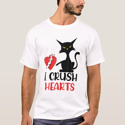 I Crush Hearts Funny Black Cats Valentine Cat Crus T-Shirt (Vorderseite)