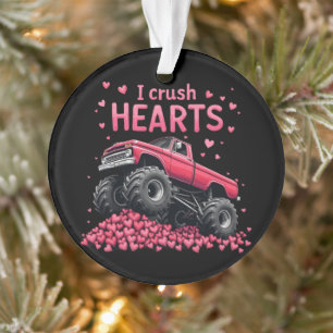 I Crush Hearts Funny Monster Truck Valentine Ornament