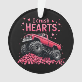 I Crush Hearts Funny Monster Truck Valentine Ornament