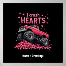 I Crush Hearts Funny Monster Truck Valentine