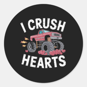 I Crush Hearts Monster Truck Funny Valentinstag Runder Aufkleber