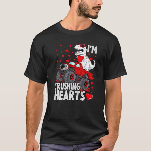 I Crush Hearts Trex Dino Monster Truck Boys Valent T-Shirt (Vorderseite)