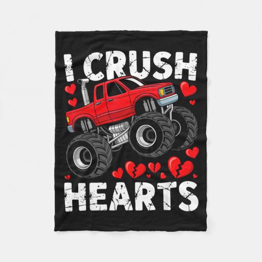 I Crush Hearts Valentine Monster Truck Boys Toddle Fleecedecke (Vorderseite)