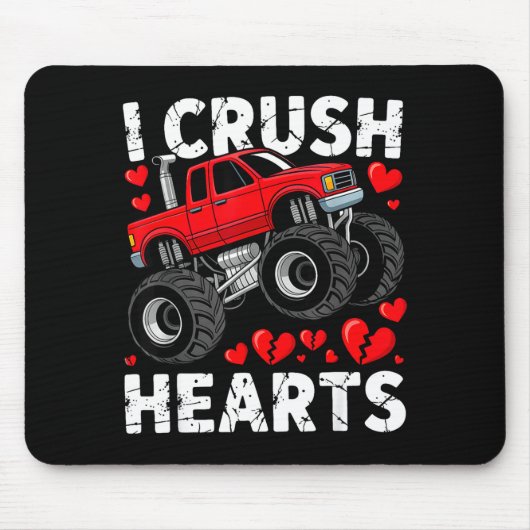 I Crush Hearts Valentine Monster Truck Boys Toddle Mousepad (Vorne)
