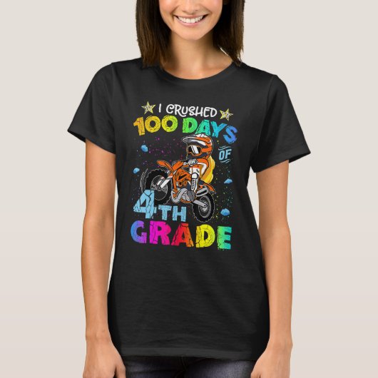 I Crushed 100 Days Of 4th Grade Dirt Bike Backpack T-Shirt (Vorderseite)
