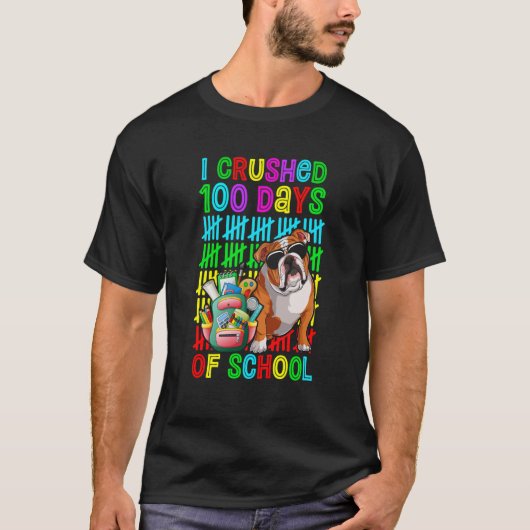 I Crushed 100 Days Of School Boys English Bulldog  T-Shirt (Vorderseite)