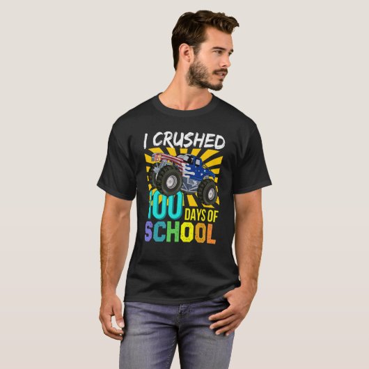 I Crushed 100 Days Of School Boys Monster Truck T-Shirt (Vorne ganz)