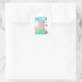 "I" Cute Letter - Underwater Sea Creature Quadratischer Aufkleber (Tasche)