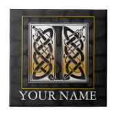 I "Dein Name" keltische Monogramm-Tile aus schwarz Fliese (Vorderseite)