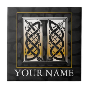 I "Dein Name" keltische Monogramm-Tile aus schwarz Fliese
