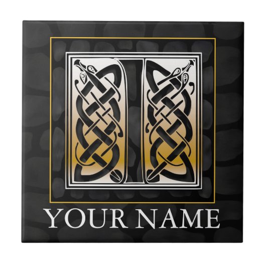 I "Dein Name" keltische Monogramm-Tile aus schwarz Fliese (Vorderseite)