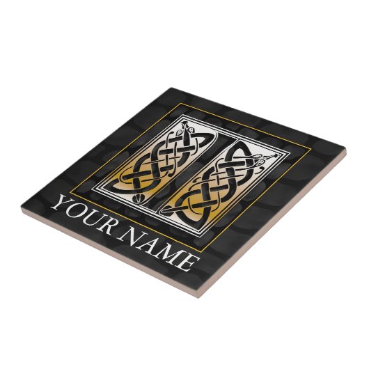I "Dein Name" keltische Monogramm-Tile aus schwarz Fliese (Seite)