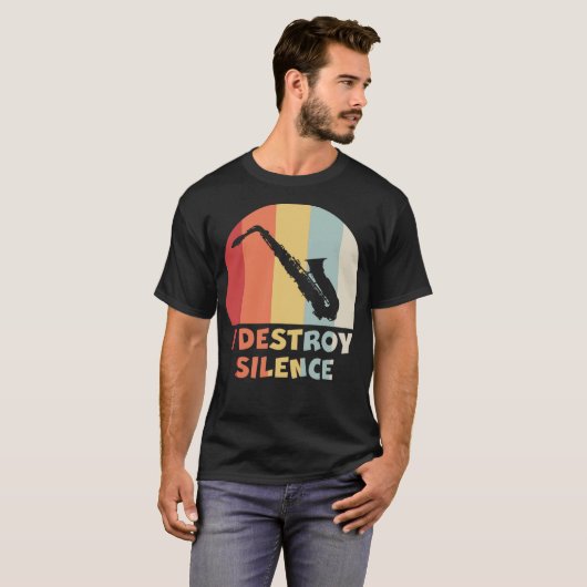 I DESTROY SILENCE Funny Saxophone Player Alto Sax T-Shirt (Vorne ganz)
