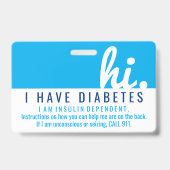 i Diabetes notfalls id pvc Abzeichen Ausweis (Vorderseite)