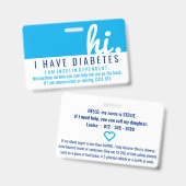 i Diabetes notfalls id pvc Abzeichen Ausweis (Vorder- & Rückseite)