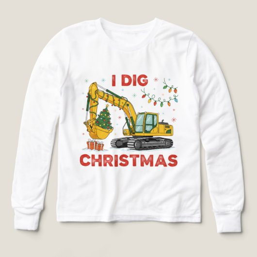 I Dig Christmas Cute Excavator Tree Lights Kids (Design Vorderseite)