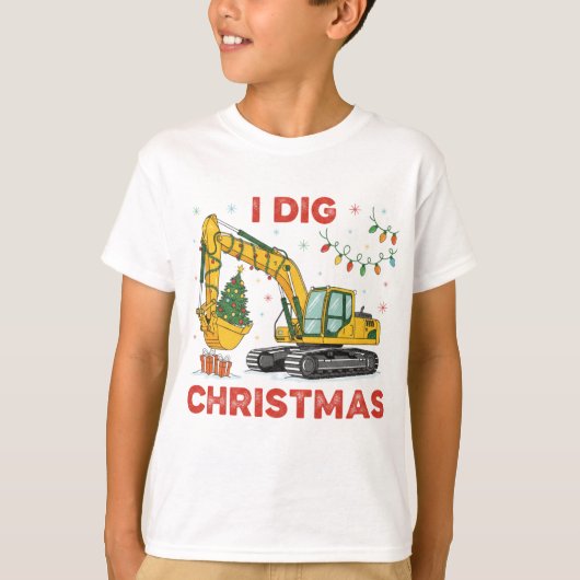 I Dig Christmas Cute Excavator Tree Lights Kids T-Shirt (Vorderseite)