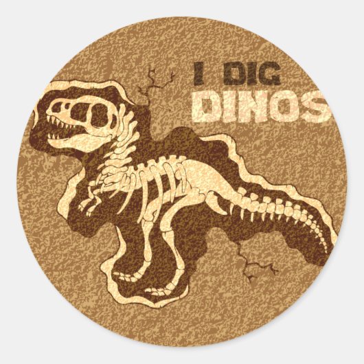 I Dig Dinos Runder Aufkleber (Vorderseite)