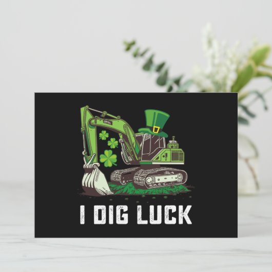 I Dig Luck Excavator St Patrick's Day Irish Einladung (Stehend Vorderseite)