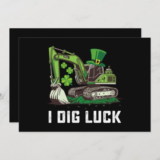 I Dig Luck Excavator St Patrick's Day Irish Einladung (Vorne/Hinten)