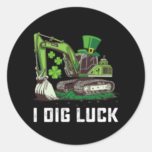 I Dig Luck Excavator St Patrick's Day Irish Runder Aufkleber
