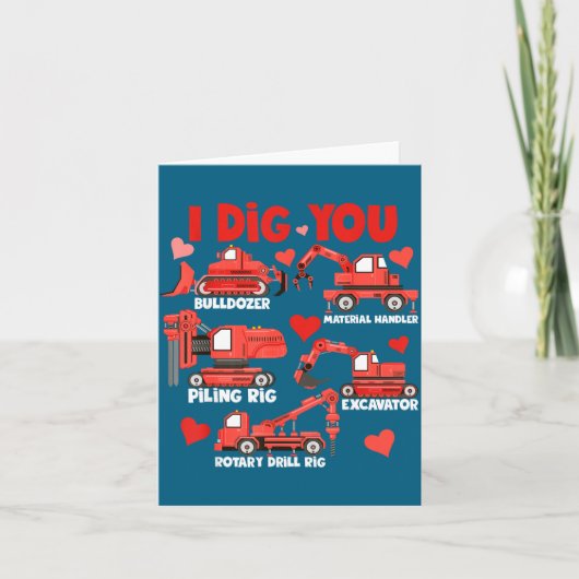 I Dig You Construction Trucks Valentine's Day Boys Karte (Vorderseite)