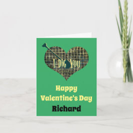I Dig You Valentine Heart Grid Green Grußkarte Karte