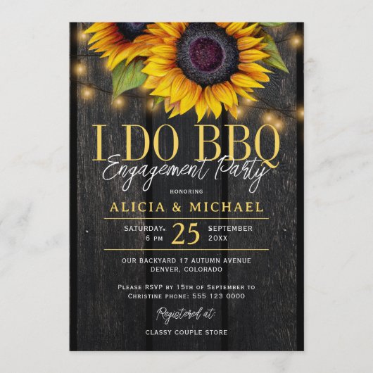 I DO BBQ rustic sunflower engagement party Einladung (Vorderseite)