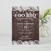I DO BBQ rustic wood lace engagement party Einladung (Stehend Vorderseite)