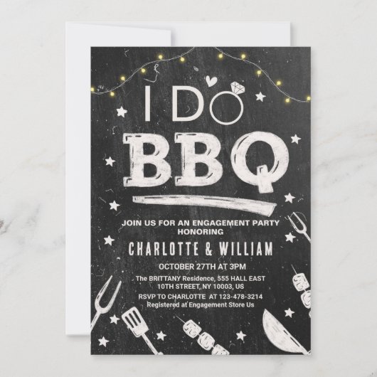 I Do BBQ String Lights Rustic Engagement Party Einladung (Vorderseite)
