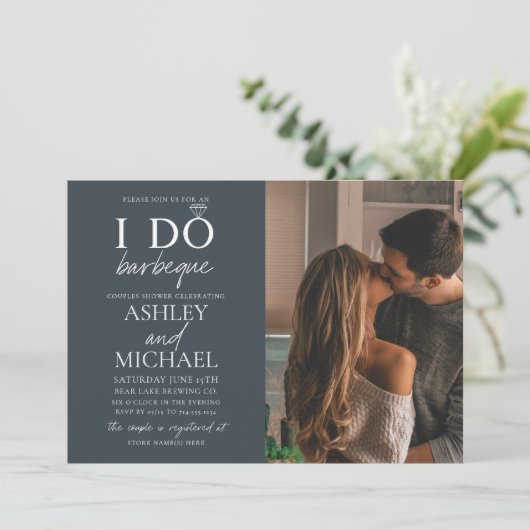 I Do GRILLEN Dusty Blue 2 Foto Einfache Script Dus Einladung (Stehend Vorderseite)