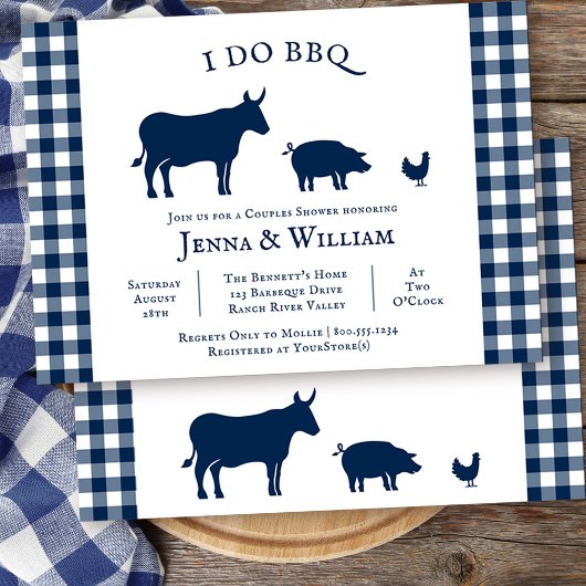 I Do GRILLEN Farmhouse Navy Blue Karierten Paare D Einladung