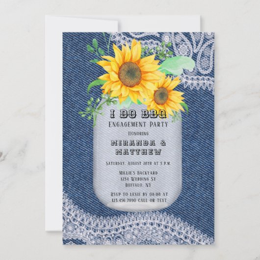 I Do GRILLEN Mason Jar Sunflowers Engagement Party Einladung (Vorderseite)