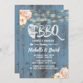 I DO GRILLEN Paare Dusche Rustikale Dusty Blue Flo Einladung (Vorne/Hinten)