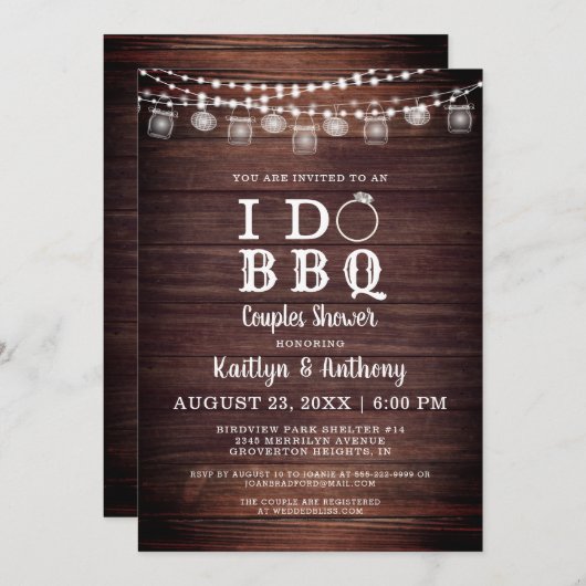 I DO GRILLEN Paare Dusche Wood Mason Jar Leuchten Einladung (Vorne/Hinten)