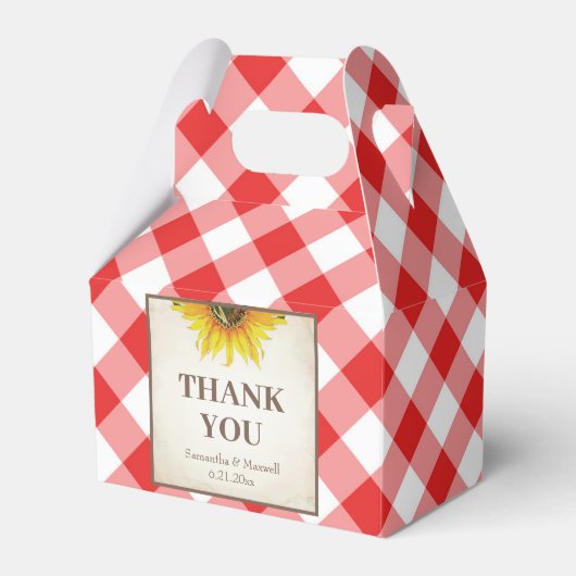 I Do GRILLEN Red Gingham Sunflower Favor Box Geschenkschachtel (Vorderseite)