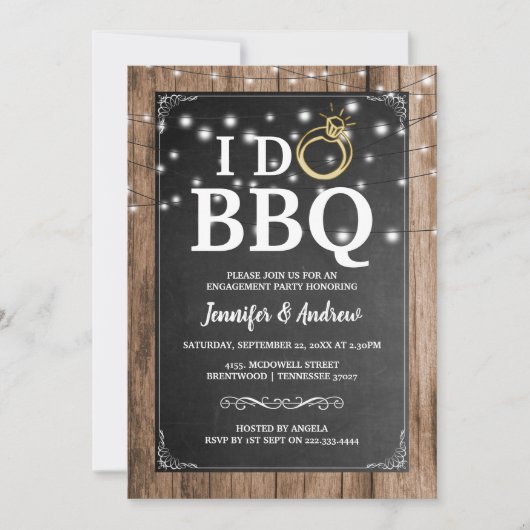 'I DO GRILLEN Rustic Engagement Party Einladung (Vorderseite)