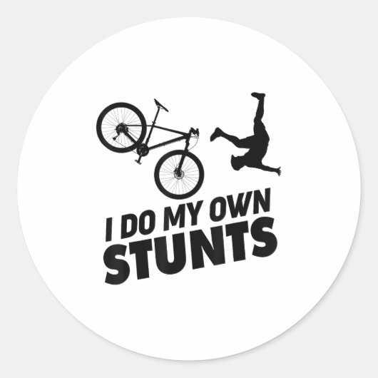 I Do My Own Stunts Funny Mountain Bike Runder Aufkleber (Vorderseite)